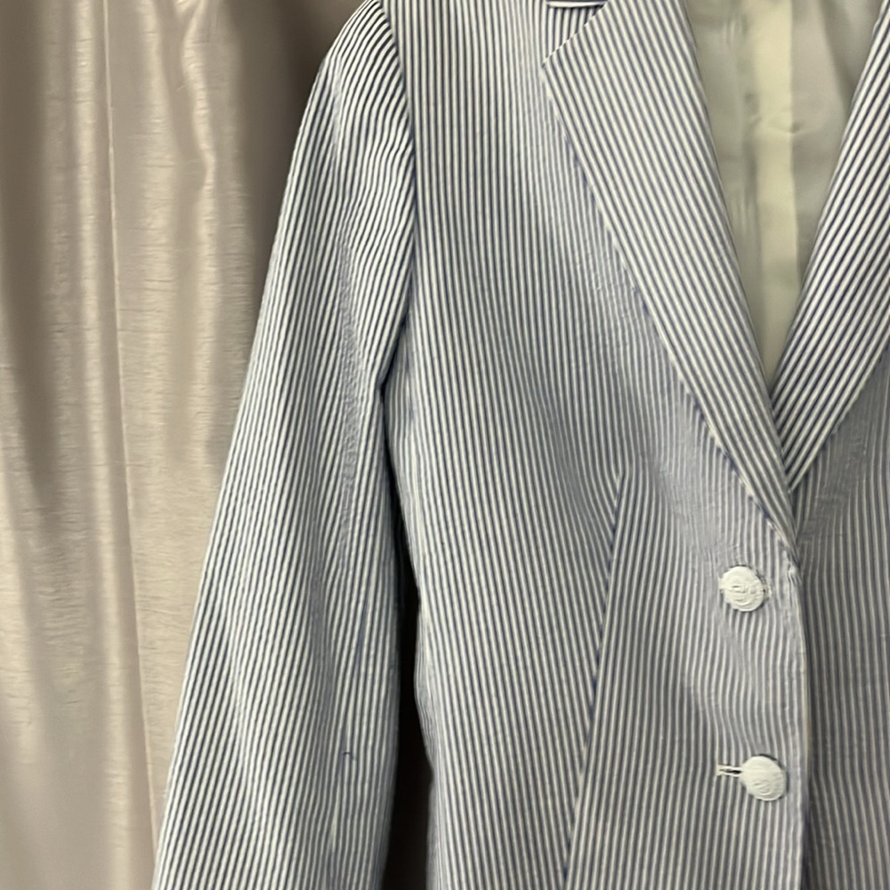 Brooks Brothers 2 seersucker white blu stripes blazer 2 metal white buttons - Picture 4 of 14